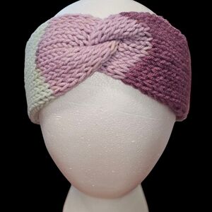 Chunky Knit Twisted Headband - Pink and Purple